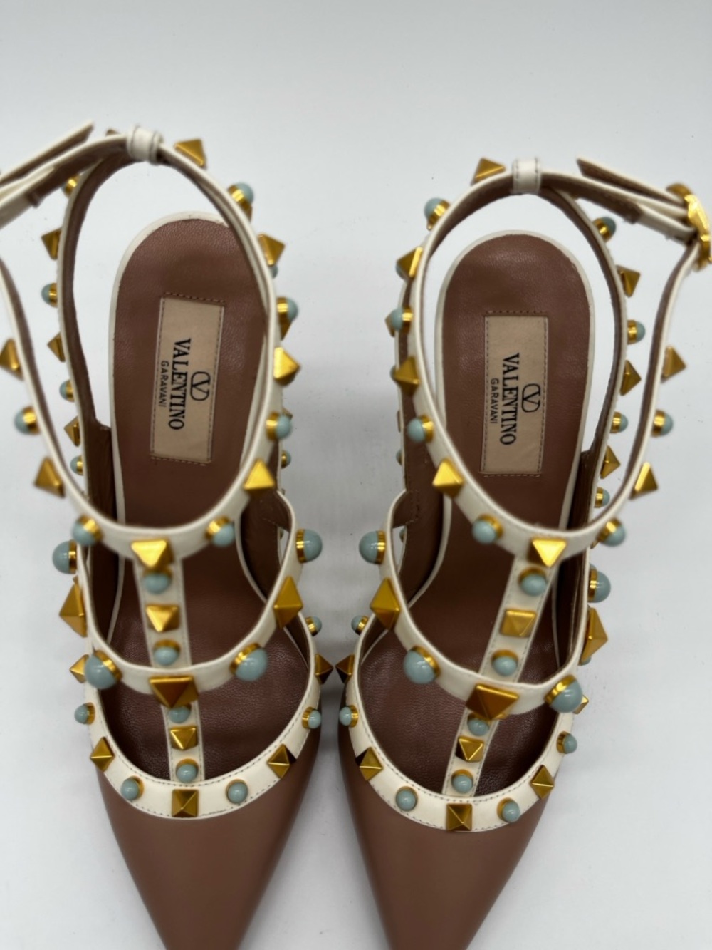Valentino Garavani Rockstud Embellished Pumps Nude White Turquise - 37.5 US 7.5 - Picture 7 of 14